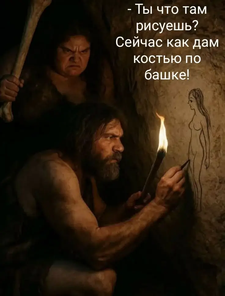 - Ты что там рисуешь? Сейчас как дам костью по башке!