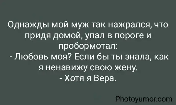 Однажды мой муж так нажрался, что придя домой, упал в пороге