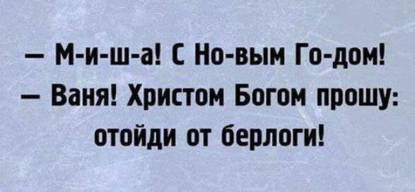 — М-и-ш-а! С Но-вым Го-дом! — Ваня! Христом Богом прошу: отойди от берлоги!